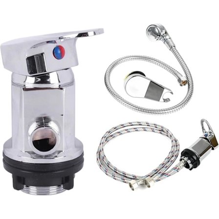 Brusebatteri 1/2 " udløb med 80 cm indløbs- og udløbsslanger + vandingssæt til autocamper, motorhome, campingvogn