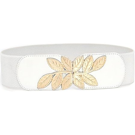 Elastisk bredt blad midjebånd i gull for kvinner, egnet for kjoler, jumpsuits og frakker