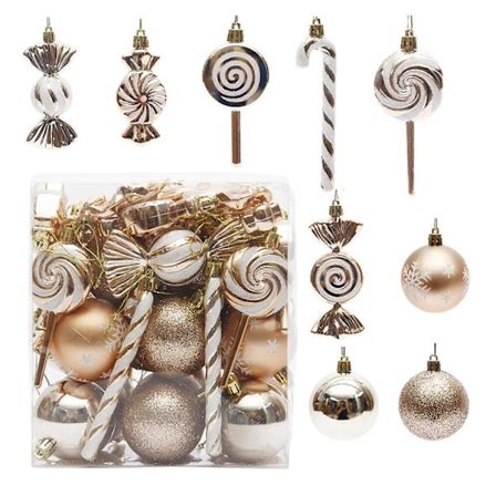 Delikata Färgglada Julkulor Juldekoration i Plast Set med 36 Trädkulor Ornament Unika Designer roséguld