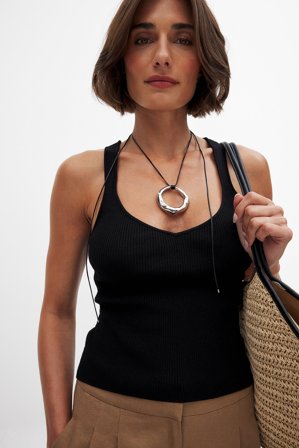 NA-KD Haut en maille fine à encolure ronde - - Noir - XS (EU 32)