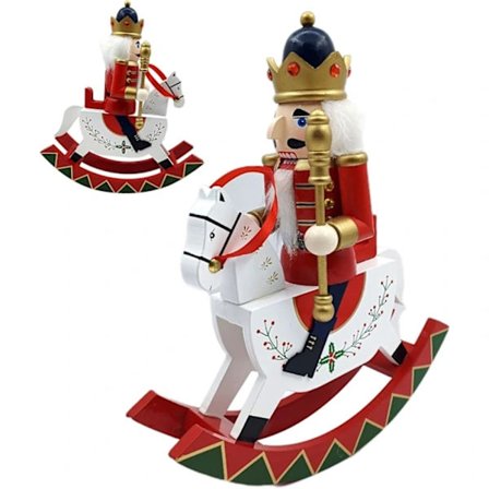 Pähkinänsärkijä keinuhevonen joulukoriste, perinteinen