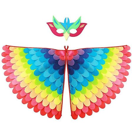 Fuglevinger Kostymesett Halloween Påfugl Papegøye Kappe Med Filtmaske Barn Karnevalskostyme