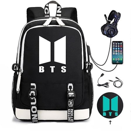 Bts Rygsæk USB Genopladelig Rygsæk Stor Kapacitet Studerende Skoletaske