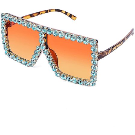 Överdimensionerade Glittrande Kristall Solglasögon Disco Diamond Platta Topp Mode Kvadrat Stora Solglasögon