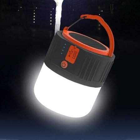 Laddningsbar Sollampa, USB LED Utomhus Ficklampa för Camping, Bärbar Tältlampa, Säkerhetsnödlampa Power Bank