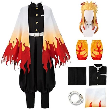 Demon Slayer Rengoku Kyoujurou Cosplay Party Kostume Outfits Halloween Party Anime Sæt Gave Outfits med Paryk