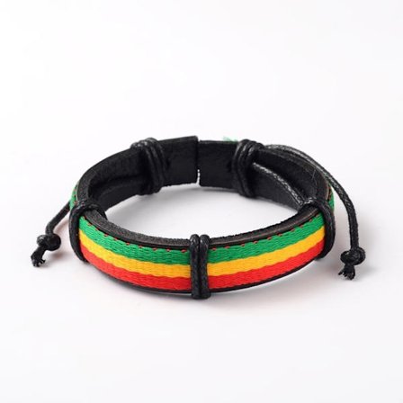 Handgjord Justerbar läderarmband med broderad Rasta band