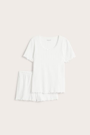 Kappahl | Pyjamassett med pointelle-mønster | Offwhite