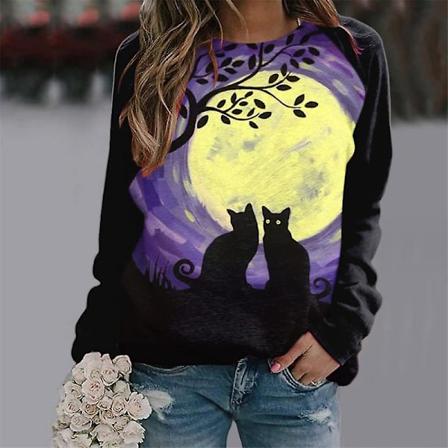 Kvinnor Halloween Tröjor Pumpa Ansikte Dans Skelett Tröja Långärmad Tröja Rolig Grafisk Tröja Style 19 style 19 XL