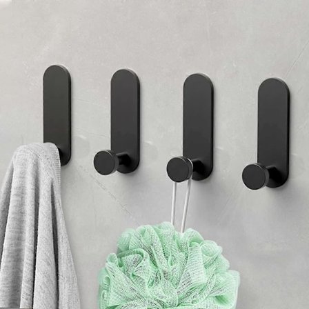 Klæbekroge, 4 Stk. Vægmonteret Badeværelseskrog i Aluminium Uden Boring Vandtæt Håndklædeholder, Køkkenkontor Håndklædekroge, Sort