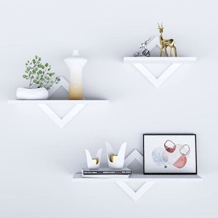 Vägghylla i set om 3, flytande trähylla, stabil hänghylla Vit