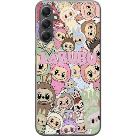 Yhteensopiva Puhelinkuori Samsung Galaxy A25 Ruusunpunainen kawaii-kompositio, jossa on söpöjä piirrettyjä hahmoja ja pehmeitä muotoja