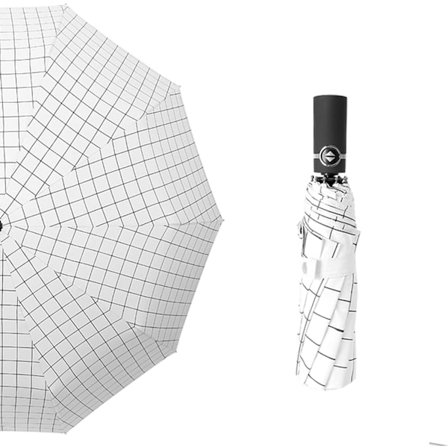 Unisex sammenleggbar automatisk paraply, solbeskyttende, vanntett, vindtett paraply, paraplystoff/ribber/mellomstang materiale, slagfast stoff/fiber/