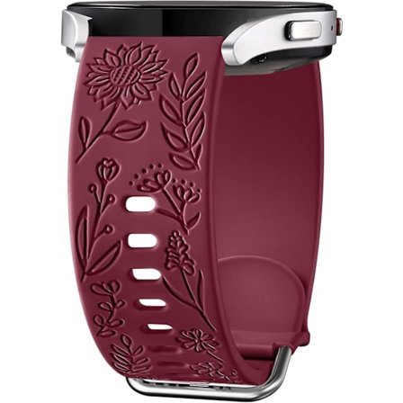 Solrosgraverat armband kompatibelt med Samsung Galaxy Watch 7 6 5 4 40mm 44mm Kvinnor, 20mm Mjukt Silikonband för Galaxy Watch Vinrött_max