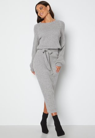 BUBBLEROOM Amira knitted dress Grey melange Klær