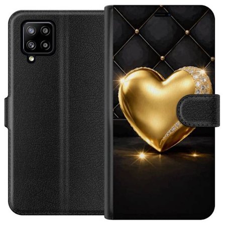 Yhteensopiva Lompakkokotelo Samsung Galaxy A42 5G Kultainen sydän timanttireunalla