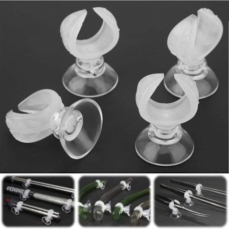 4-pack Akvariumsugkoppar, Luftslangshållare, Sugkoppar med Clips för Akvariumluftslangar/NC/