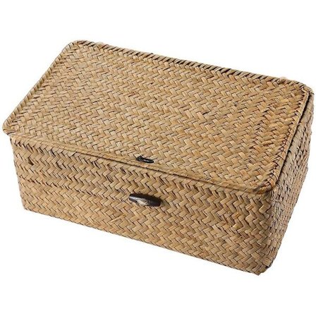 Seagrass Handvävd Box Box Korg Makeup Organizer Multifunktionsbehållare med lock
