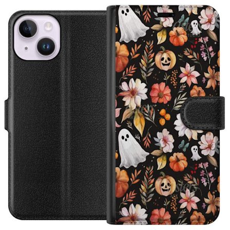 Apple iPhone 15 Wallet Case Halloween Mønster Græskar Spøgelse Maskerade