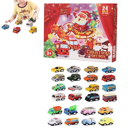 24 Dagers Nedtellingskalender Leker med Bilsett for Gutter Barn Festgaver Julegave