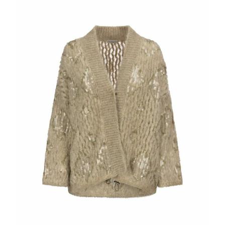 Brunello Cucinelli Dazzling Diamond Embroidery mohair and wool Vest , Beige , Dames , Maat: S Vesten