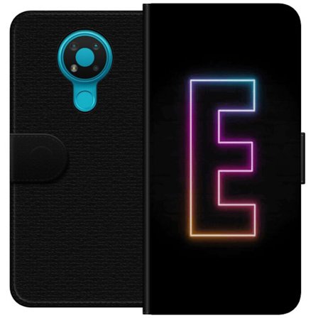 Kompatibel Tegnebogsetui til Nokia Nokia 3.4 Minimalistisk neonbogstav E i lyse farver mod mørk baggrund i moderne og stilren design