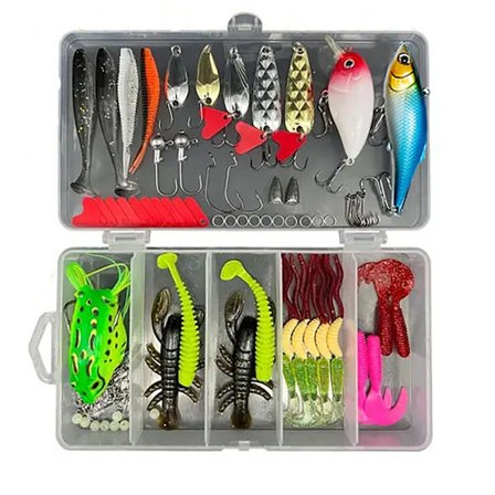 104 Delar Blandat Fiske Bete Inklusive Spinnare, VIB, Höga Krokar, Enkelkrok, Tång, Stege, etc. för Sötvattensfiske