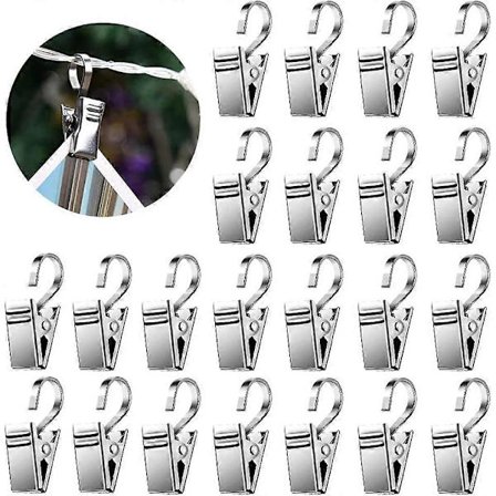 50 stk metallgardinklips, sølvfargede rustfrie stålklemmer og kroker, klemringkroker for draperier, dusjgardinklips, foto, lys_Spesielle gaver