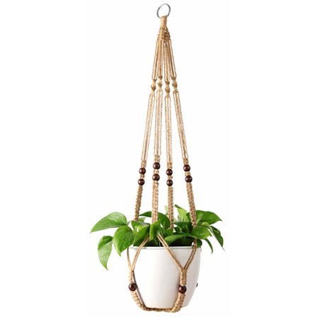 Macrame hängande korg Boho dekorativ bomullsrep blomkrukahållare hängande korg växter för inomhus utomhus tak balkonger dekoration, 89cm