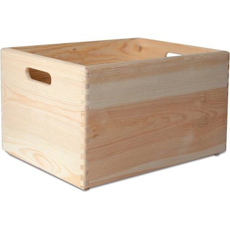 Træ Kasse Opbevaring - Creative Deco - 40 x 30 x 24 cm - Ubehandlet - Håndtag - Unisex