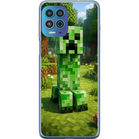 Kompatibelt Mobilskal till Motorola Motorola Moto G100 Block-baserad Creeper-figur i en grön pixell värld, ikonisk spelillustration för barnrum, ga