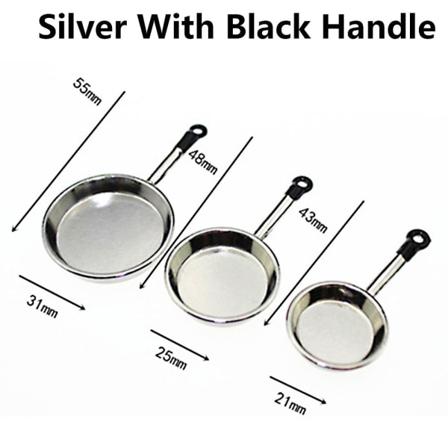 3st/ Set Miniatyrkokkärl Docka Tillbehör Silver Med Svart