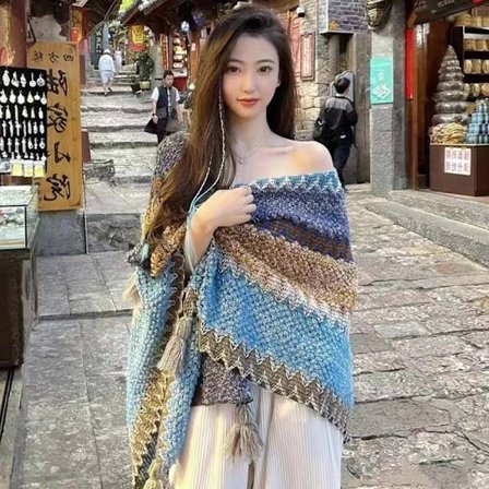 Mongolisk Poncho Cardigan Tofssjal BLÅ&KHAKI