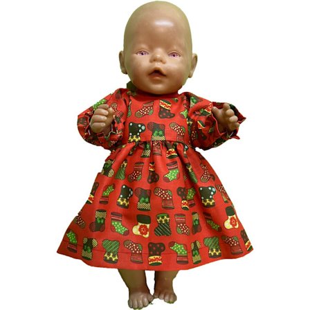 Rödmönstrad jul-klänning till Baby Born, dockkläder