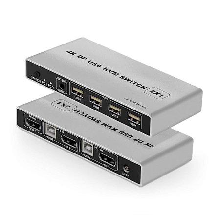 NÖRDIC KVM Switch 2 PC til 1 DisplayPort 1.2 4K60Hz og 4x USB-port HDCP 2.2