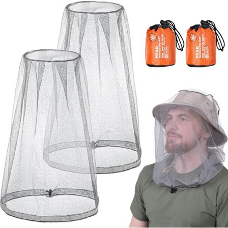 Myggenet til hoved, myggenet til hovedbeskyttelse med opbevaringspose, fint net til insektbeskyttelse til camping, gåture, fiskeri (grå, 2 stk.)