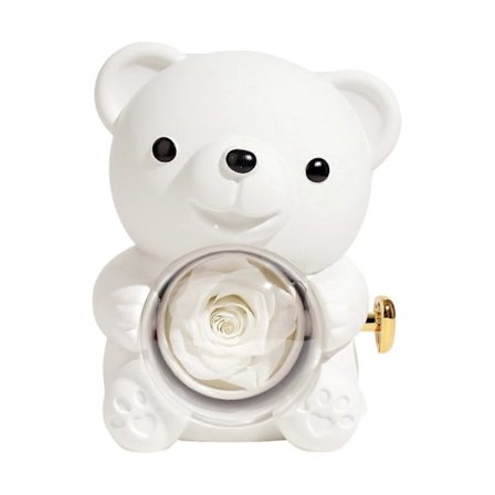 Konserveret Rosebamse Gave med Hjertehalskæde Roterbar Evig Blomst Bjørn Gaveæske Mor Hustru (Hvid)