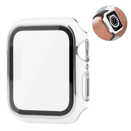 Apple Watch 40 mm cover i unik stil + skærmbeskytter i hærdet glas - Hvid / Sølv