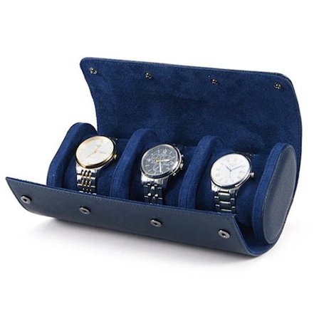 Ur Opbevaring, Ur Rulle, 3 Ure, Ur Boks / Urkasse, Rejsetilbehør, Smykkeskrin, Læder & Ruskind – Blå