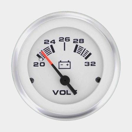 Voltmeter Veethree Lido, fog-free, Ø52 mm, 24 V, silver/white, 20 - 32 V