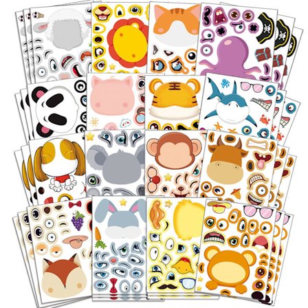 WABJTAM 4 Lav-et-ansigt-klistermærker, Lav dine egne dyr Mix og match-klistermærker, Vilde dyr, Havdyr og Fantasidyr, Børnefest Gaveartikler Håndværk