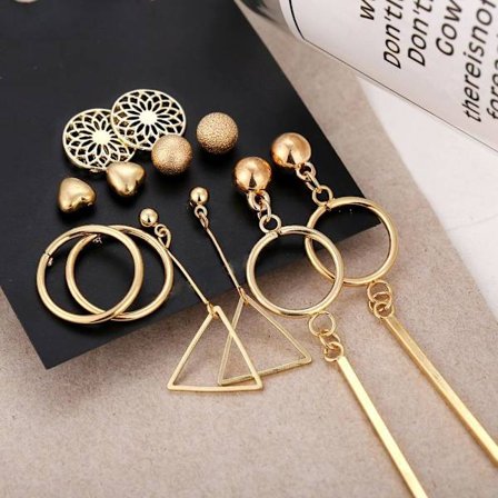 Øreringe sæt med 12 forgyldte perler rhinestone bøjler