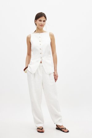 Claire Rose x NA-KD Linen Pants - Linned bukser - Hvid - EU 36