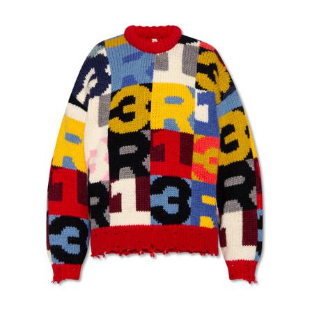 R13 Trui with geometrical pattern , Rood , Dames , Maat: S
