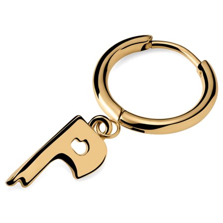 Fahrenheit | Złocisty topiący się kolczyk z literą P dla mężczyzn - Kolczyki kółeczka z zawieszką