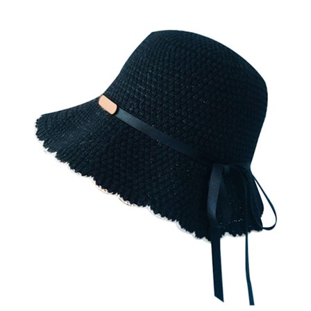 Solhatter Bred Bremskjerm Sommer Strandhatt for Kvinner Foldbar Reise Halm Cap Svart