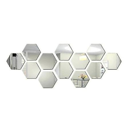 12 kpl kuusikulmainen peiliseinätarra, akryyli peili itseliimautuvat irrotettavat tarrat kotiin, makuuhuoneeseen, olohuoneen sisustukseen(46X40X23mm 
