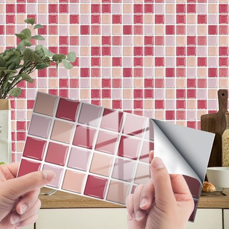 24 Stykker Små Selvklebende Fliser 10x20cm - Rosa, Kjøkken Sa