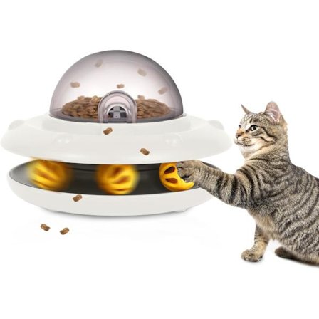 Automatisk Kat Langsom Foder Puzzle Legetøjsdispenser Genopladeligt Batteri Lille Kæledyr Hund Indendørs Tørvarer (Hvid)