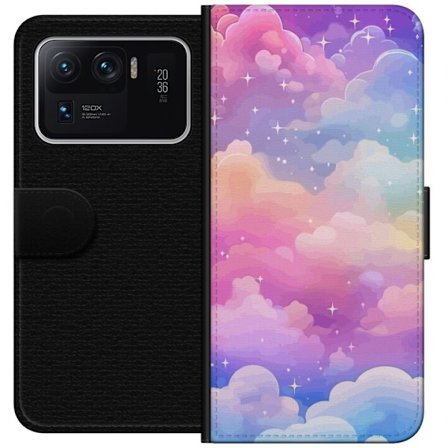 Kompatibelt Lommeboketui til Xiaomi Mi 11 Ultra Søt enhjørning med regnbuefarget hår mot en stjernebelagt pastellbakgrunn i kawaii-stil